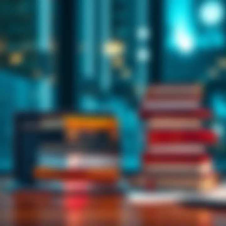 A stack of books next to a laptop, symbolizing resources for blockchain education