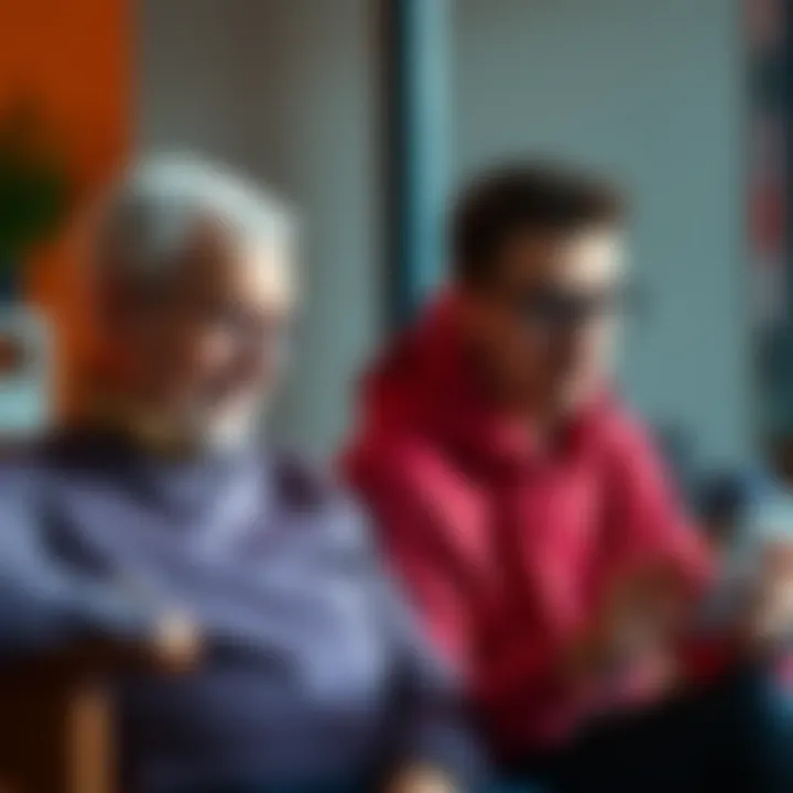 A comparison of an older couple managing real estate and a young adult using a smartphone for Bitcoin trading.