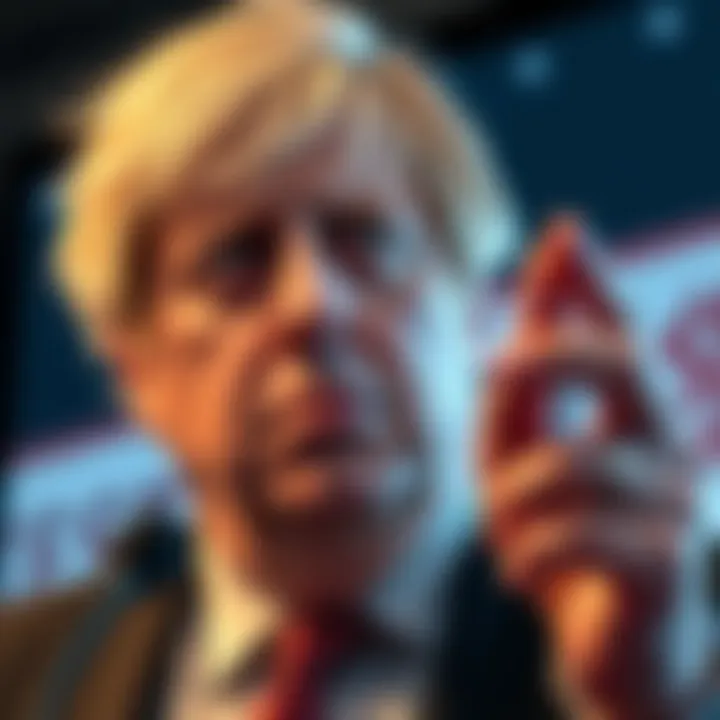 Boris Johnson speaking about Bitcoin, describing it as a Ponzi scheme, with a somber expression.