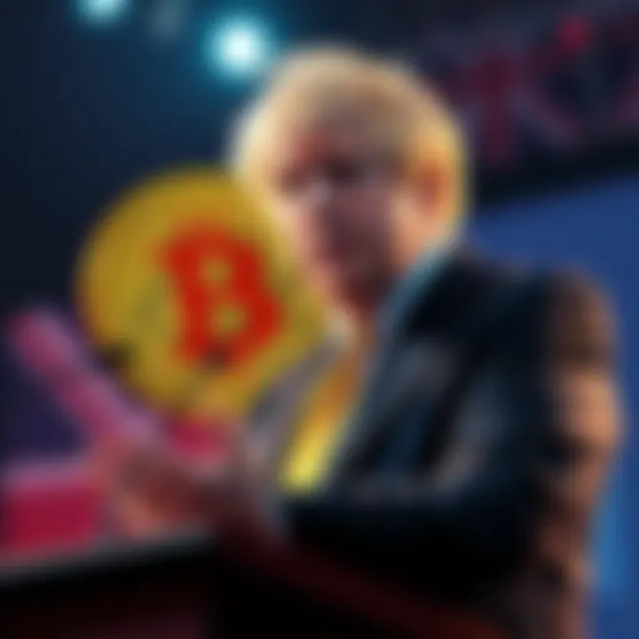 Boris Johnson discussing Bitcoin Boris Johnson speaking at a podium about Bitcoin and its potential risks, with a concerned expression