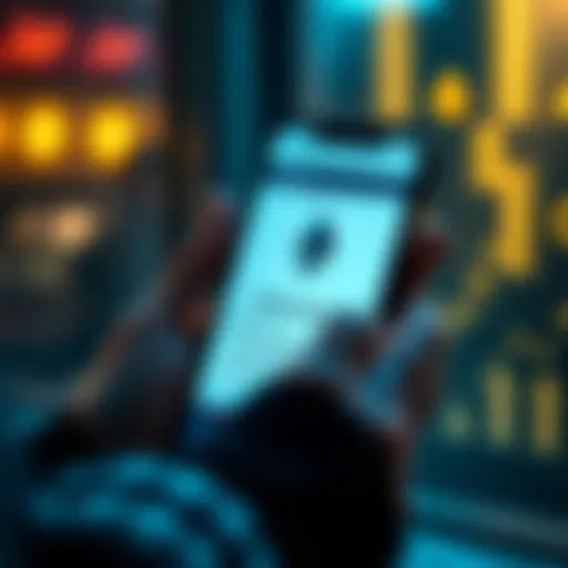 A person using a smartphone with Ethereum symbols and loan terms on the screen, representing borrowing crypto.