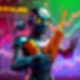 A digital representation of a trading bot celebrating a massive profit gain on the Solana blockchain, showing coins and a rising graph.