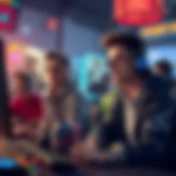 People debating about a low-bounty challenge in a gaming forum, with one person looking hesitant and another looking confident, surrounded by gaming paraphernalia.