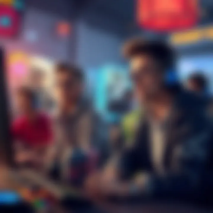 People debating about a low-bounty challenge in a gaming forum, with one person looking hesitant and another looking confident, surrounded by gaming paraphernalia.
