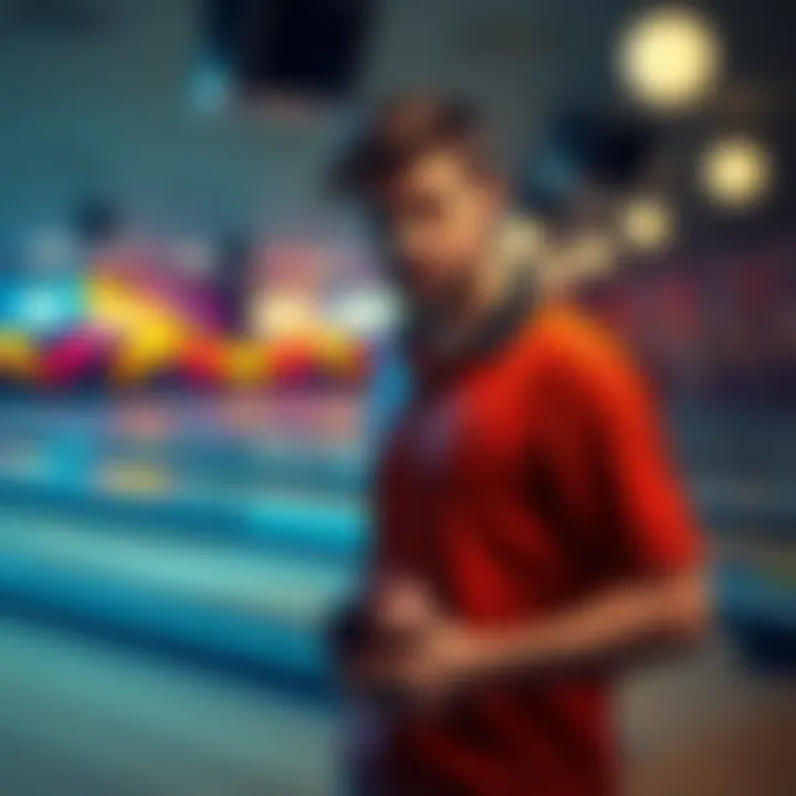 Bowler disappointed after tiebreaker loss A bowler looking frustrated after losing a match due to a tiebreaker, standing at the bowling alley with a bowling ball in hand.