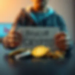 A person holding a sign saying 'Boycott Crypto' with gold and silver coins in front of them, symbolizing a shift to traditional investments.