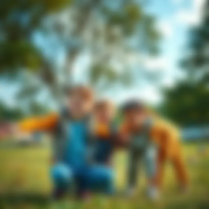 A group of boys playing together in a park, enjoying their time and laughing, symbolizing freedom and childhood.