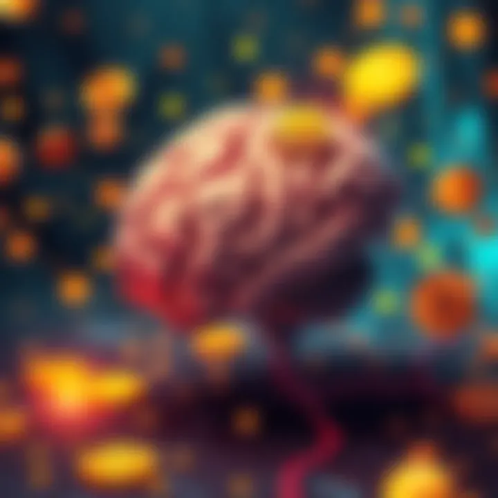 Illustration of a brain with Bitcoin symbols around it, showing a focus on cryptocurrency knowledge