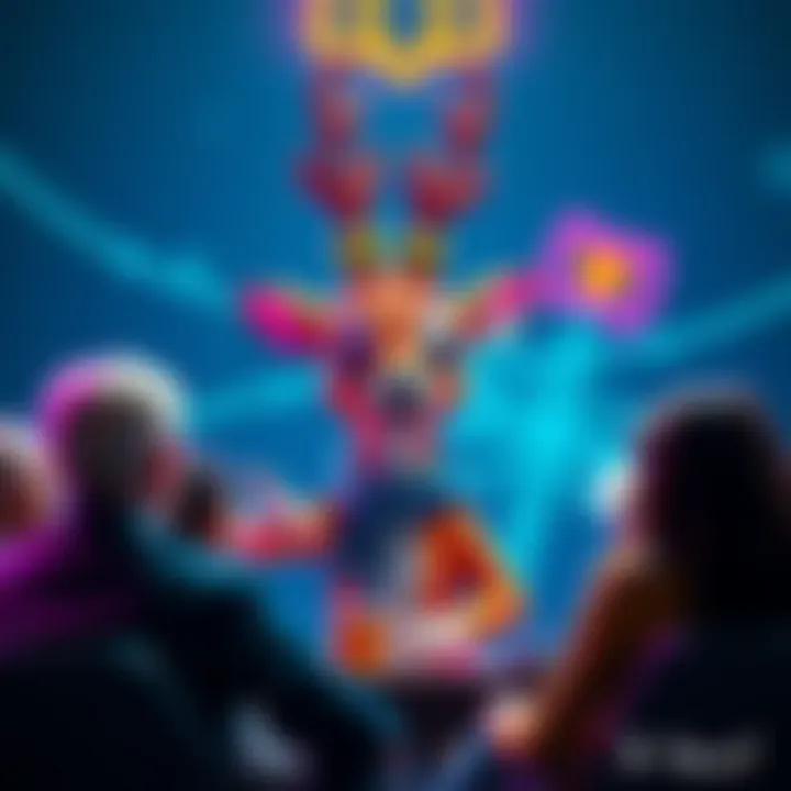 A colorful character named Brainrot Bambi with a whimsical appearance, urging a group of people in a crypto discussion to think outside the box