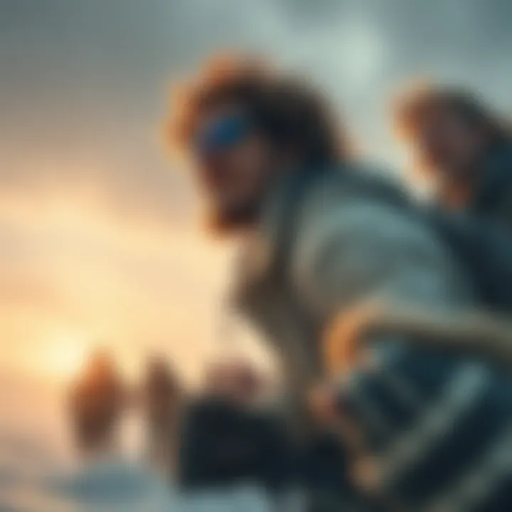 A group of people facing challenges on Juno Shore, showcasing their resilience and strength amidst harsh conditions.