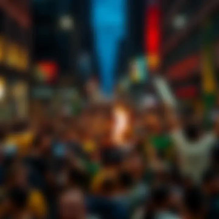 Crowds of people protest in the streets of Brazil, holding signs and flags, showcasing political unrest.