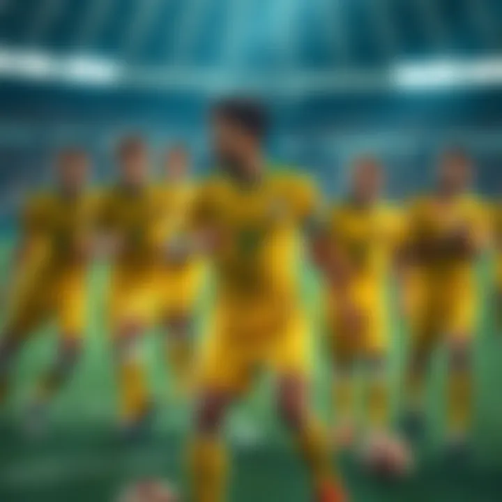 A Brazilian soccer team with a focus on a single classic card player, showcasing team strategy and dynamics on the field.