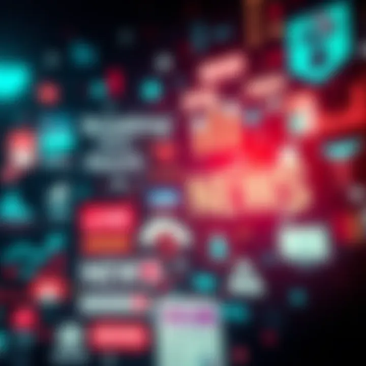 A collage of news headlines and icons representing various sectors like finance, technology, and health
