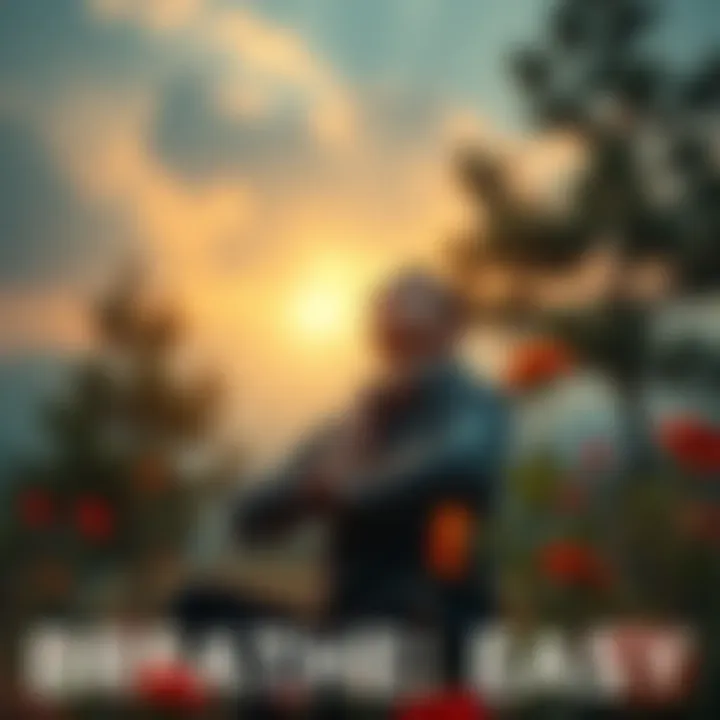 A serene image of a person practicing breathing exercises in nature, embodying calmness amidst chaos