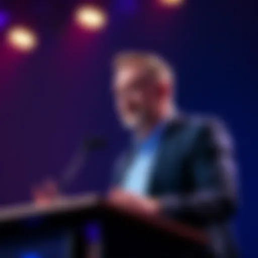 Brian Armstrong speaking at a podium about Coinbase's future as a financial app