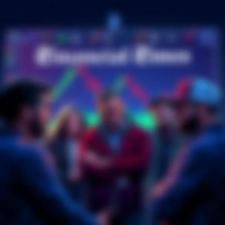 A group of frustrated crypto supporters discussing their failed attempt to influence a financial news outlet, with Bitcoin charts showing decline in the background.