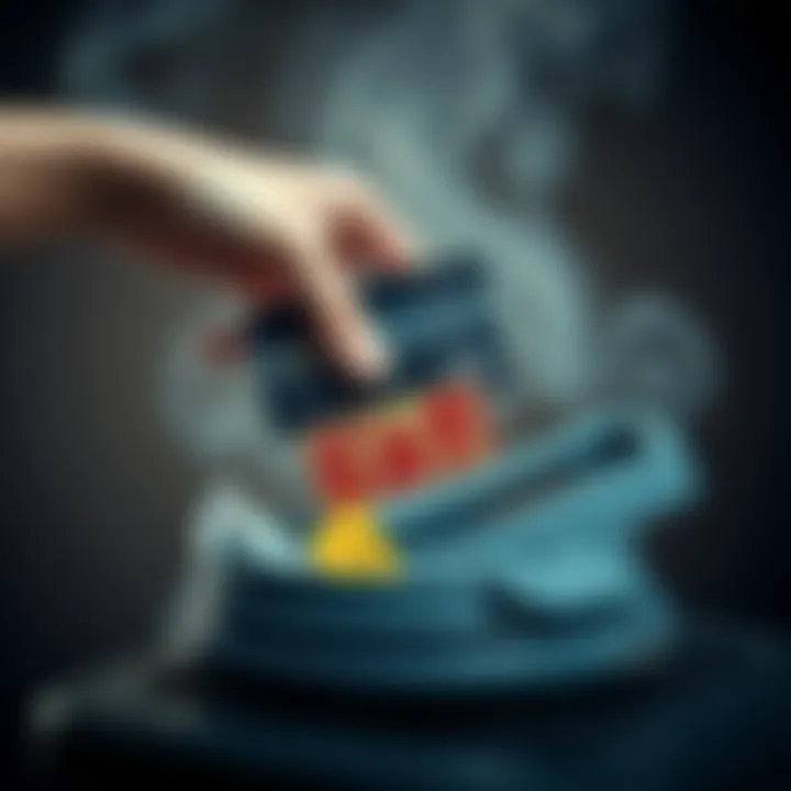 Bricked Credit Card Disposal A hand holding a bricked credit card over a trash bin, indicating safe disposal methods.