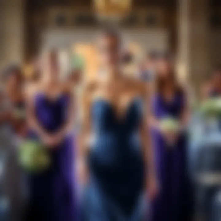 A bridesmaid wearing a low-cut dress with support options like body tape and boombas during a wedding