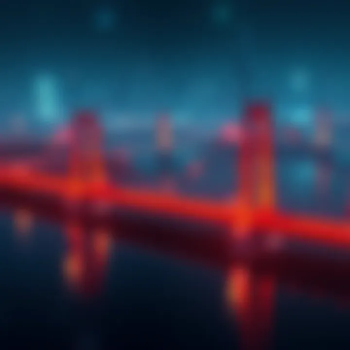 A graphic showing bridges connecting different blockchain networks like Ethereum, Solana, and Arbitrum, illustrating asset transfers.