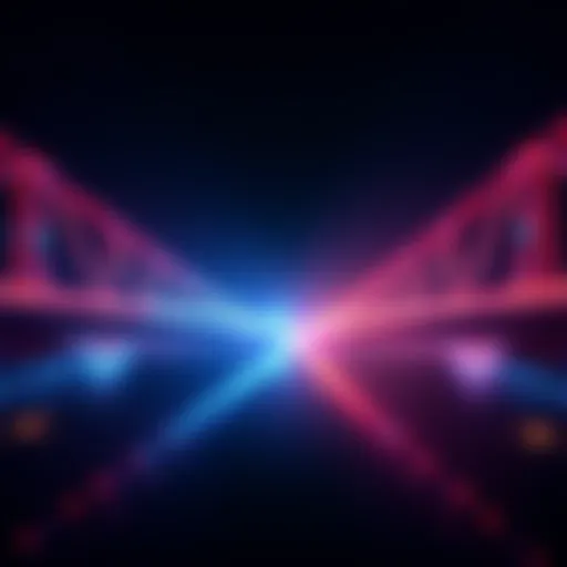 A visual representation of digital bridges linking Ethereum and Solana, illustrating the transfer of cryptocurrency between the two networks.
