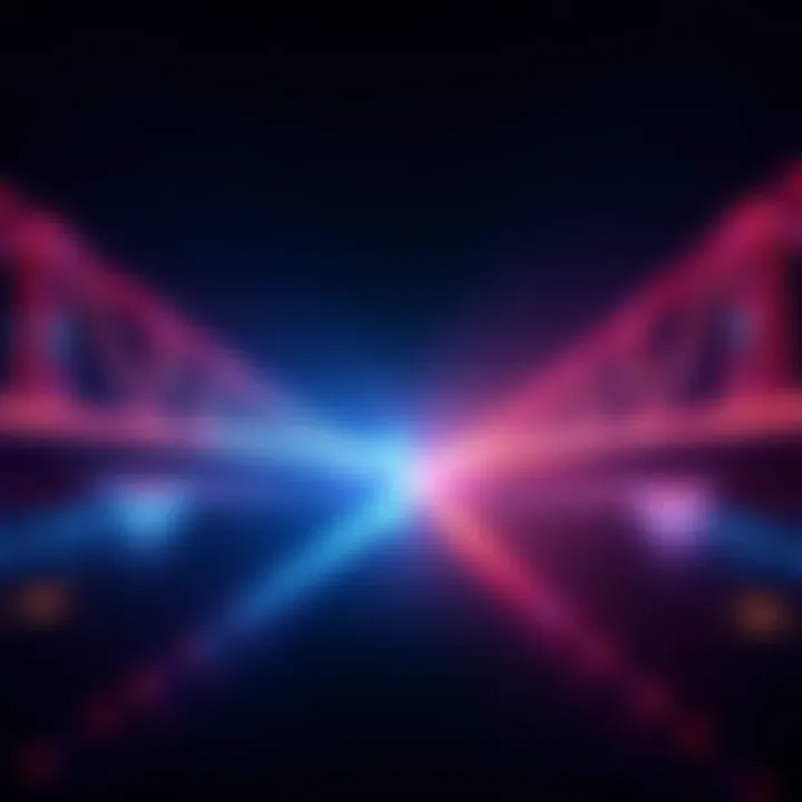 A visual representation of digital bridges linking Ethereum and Solana, illustrating the transfer of cryptocurrency between the two networks.