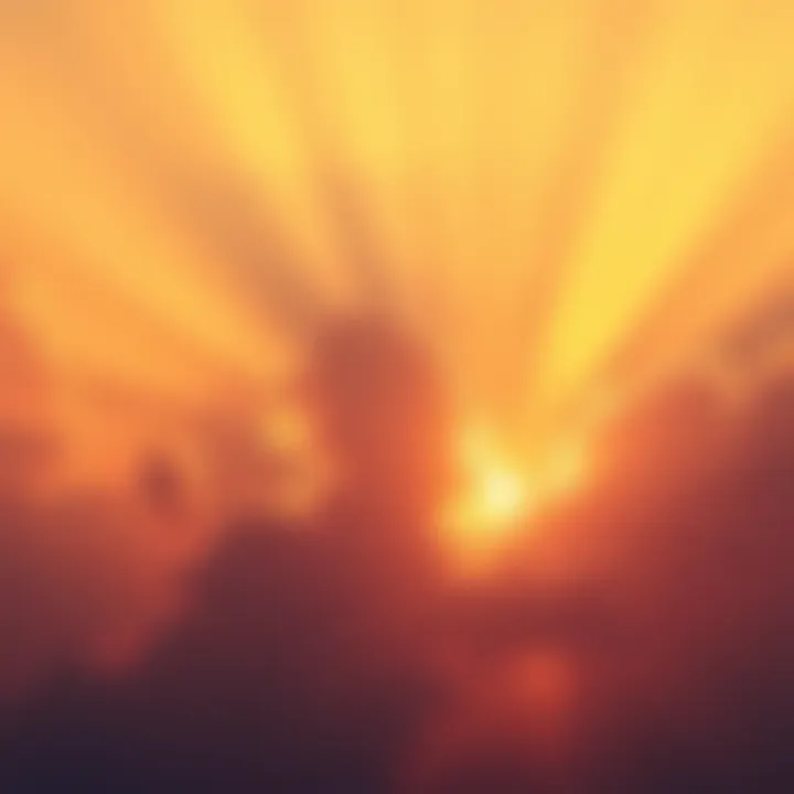 A bright sunrise with rays of light breaking through clouds, representing hope and change.