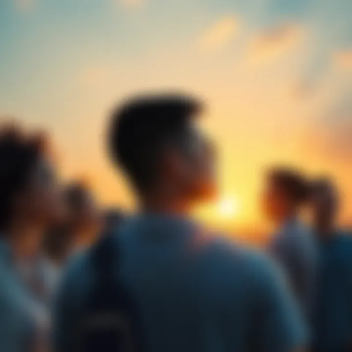 A group of diverse people looking towards a sunrise, symbolizing hope and opportunities for 2026.