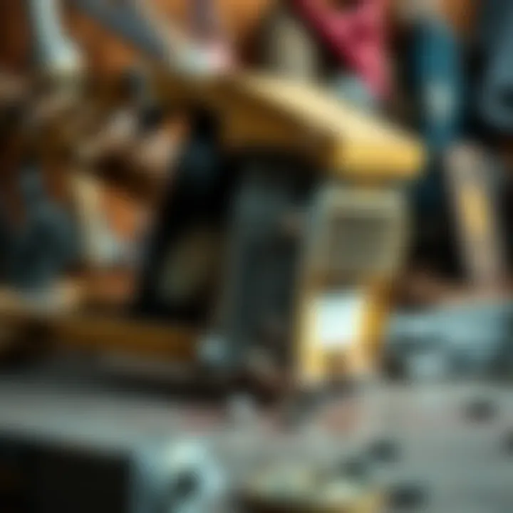 A close-up of a damaged Bobcat 300 miner device, showing visible signs of malfunction and wear, set against a workbench background.