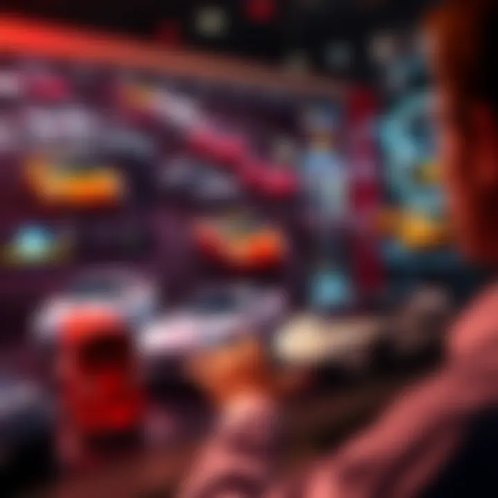 Browsing Car Auctions A person scrolling through a car auction website filled with high-end vehicles