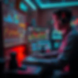 A trader using a computer with multiple charts and BNB Chain trading bots to manage liquidity across DEXs.