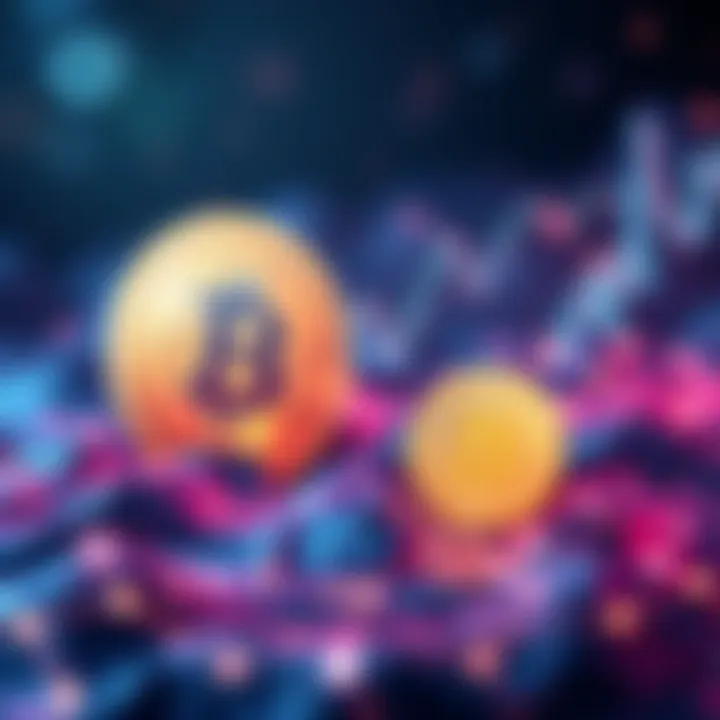 An abstract representation of Bitcoin and AAVE's GHO stablecoin interacting in a digital financial environment