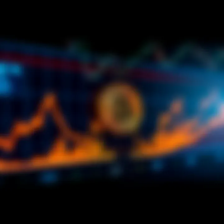 A line graph depicting the fluctuating price of Bitcoin with marked significant rises and falls, symbolizing market volatility.