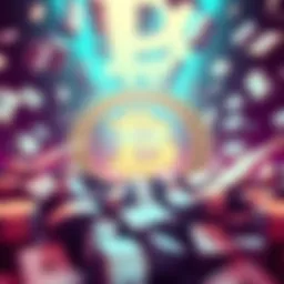 A digital illustration showing a large Bitcoin symbol surrounded by dollar bills, representing a significant investment in cryptocurrency.