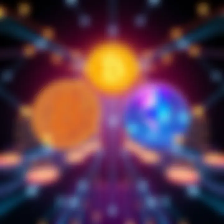 Illustration showing the exchange of Bitcoin and Ethereum symbols in a digital network without central exchanges