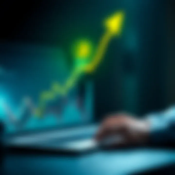 Investing in Bitcoin After Bear Market A graph showing Bitcoin price trends with an upward arrow, symbolizing recovery after a bear market, and a person analyzing the data on a laptop