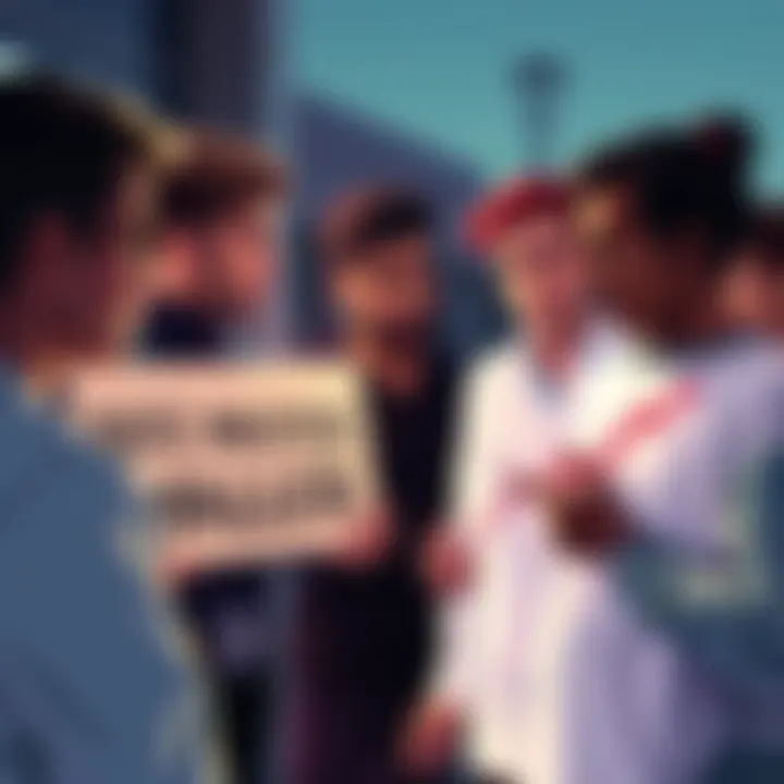 A group of people discussing cryptocurrency, with one person holding a sign that says 'BTC Maller' and another pointing to a chart showing losses. The scene conveys concern and realization about decep...