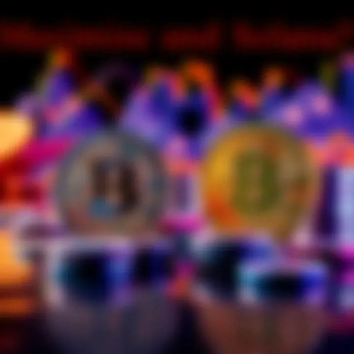 A visual comparison of Bitcoin and Solana with symbols representing trading futures and meme coins