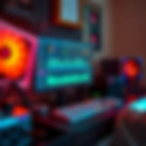 A home computer setup with cryptocurrency mining software displaying Bitcoin mining stats and equipment.