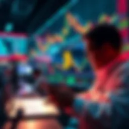 Chart showing fluctuations in Bitcoin prices over a four-year period with traders analyzing data