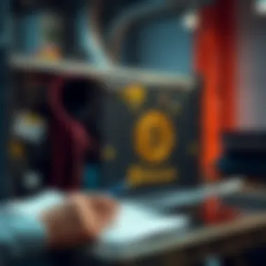 A person examining a used Bitcoin miner with a calculator and notes, considering profitability options for cryptocurrency mining.
