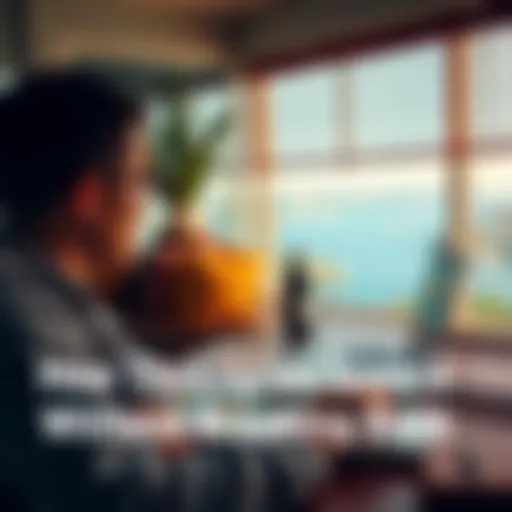 A person reviewing travel options and planning a budget-friendly trip with a laptop and travel guides on a table