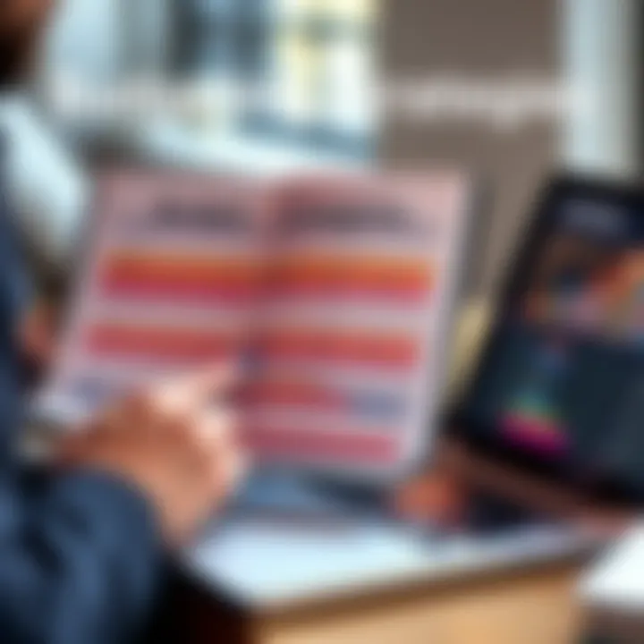 A person organizing budget categories with a planner and laptop, showing various expense groups and subcategories for effective budgeting.