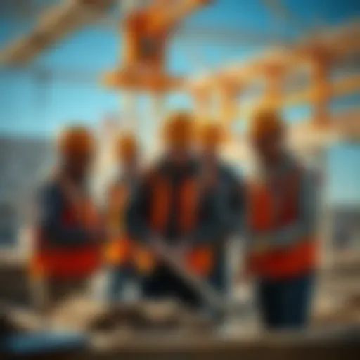 A group of builders collaborating on a construction site, showing focus and determination amid a bear market