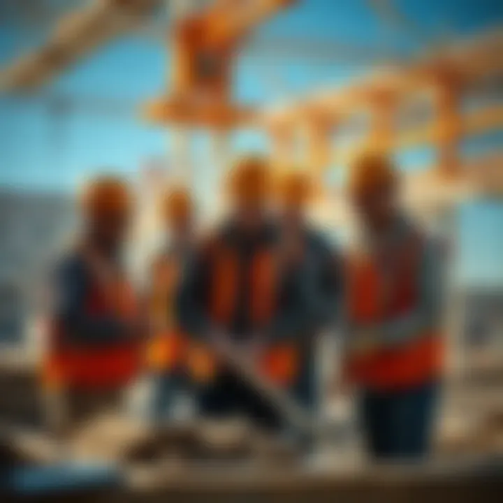 Builders working on a construction site A group of builders collaborating on a construction site, showing focus and determination amid a bear market