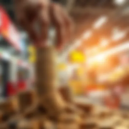 Building KAS Holdings A person stacking KAS coins in a market setting, showing commitment to long-term investment.