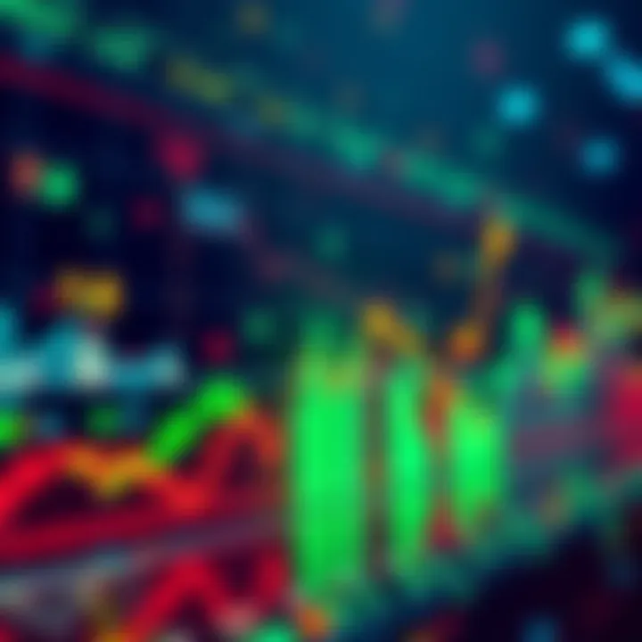 A stock market graph showing significant upward trends with financial symbols and bullish indicators