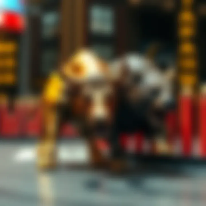 A bull breaking through a bear's market barrier, symbolizing a potential market reversal