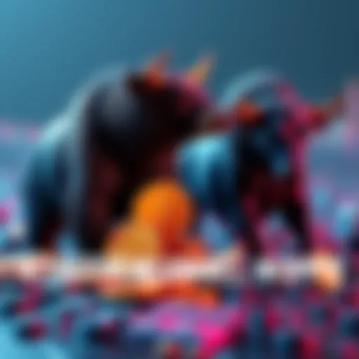 A graphic showing a bear and a bull with various cryptocurrency coins, representing the current market dynamics