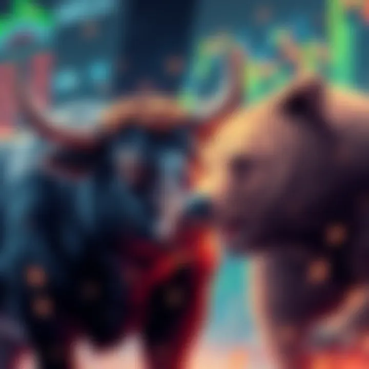 A bull represents rising stocks while a bear symbolizes falling markets, showcasing the contrast of market conditions.