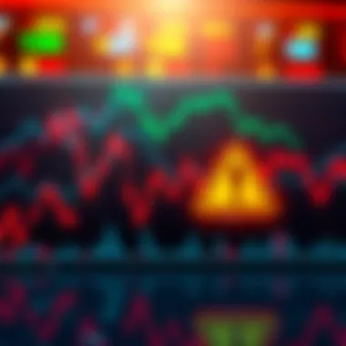 A graph showing a downward trend in the stock market with a warning sign
